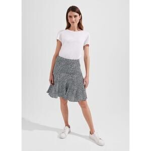 Hobbs London Catalina Skirt Ruffle hem Navy Multi Size 8 Fairy Office Career